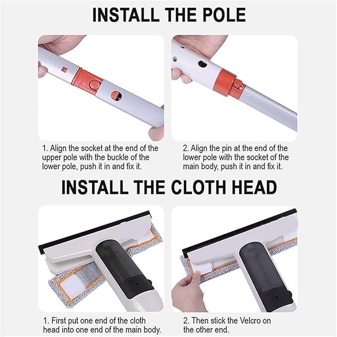 Long Handle Cleaning Brush Multifunctional Household Window Cleaner Double-Sided Wiper WithTank White Cleaning Tool ﻿