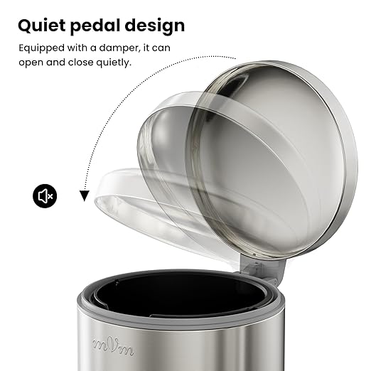 mVm Trash Can Set 3.2 Gallon(12L)+0.8 Gallon(3L) Kitchen Bathroom Trash Cans Combo Step Round Brushed Stainless Steel Garbage Can with Lid Anti-FingerprintSoft-Closefor Home Office(Silver)