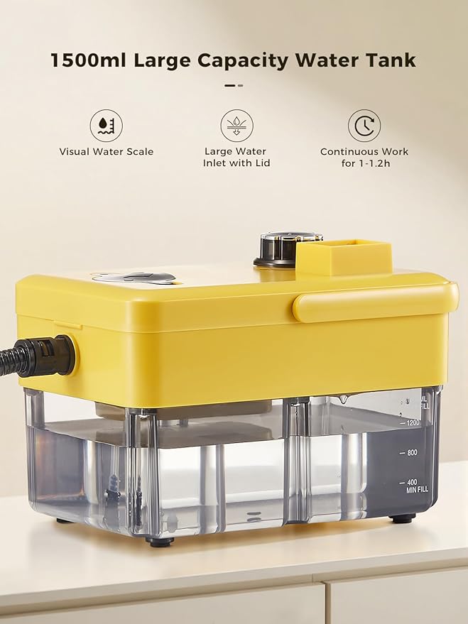 Handheld Steam Cleaner 2500W High Pressure Power Steamer with Multiple Attachments Portable Steam Cleaner for Kitchen Bathroom Upholstery &amp Curtains Chemical-Free (Yellow Black)