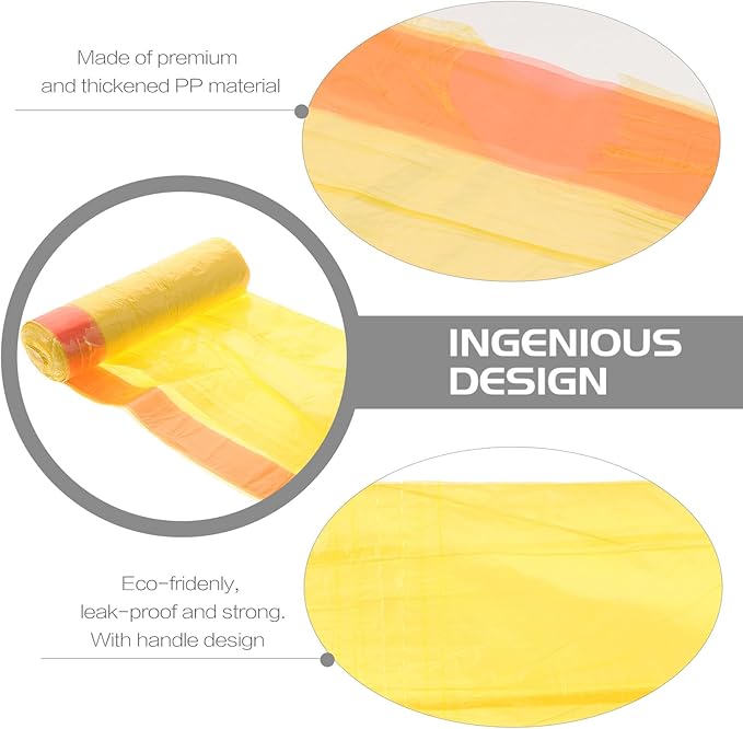 Disposable Drawstring Trash Bags 150pcs (10 Packs) Yellow Plastic Rubbish Bags with Handles for Household Waste Organizer and Kitchen Use