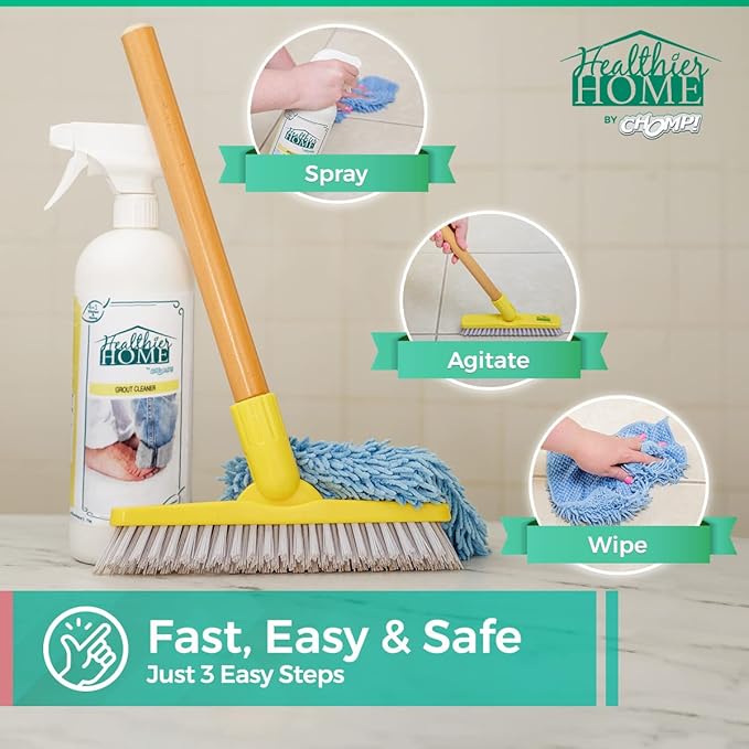 CHOMP! Grout Cleaner Bundle Includes Grout Brush Refreshes Grout and Removes Stains on Tile Floors and Bathroom Walls &amp Kitchens (3 Pack Set)