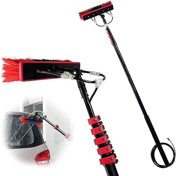 Water Fed Telescopic Brush Window Cleaning Kit for Cleaning Window Solar Panels Cleaning and Washing Tool for Window Glass Solar Panel55cmbrush-20FT/6M