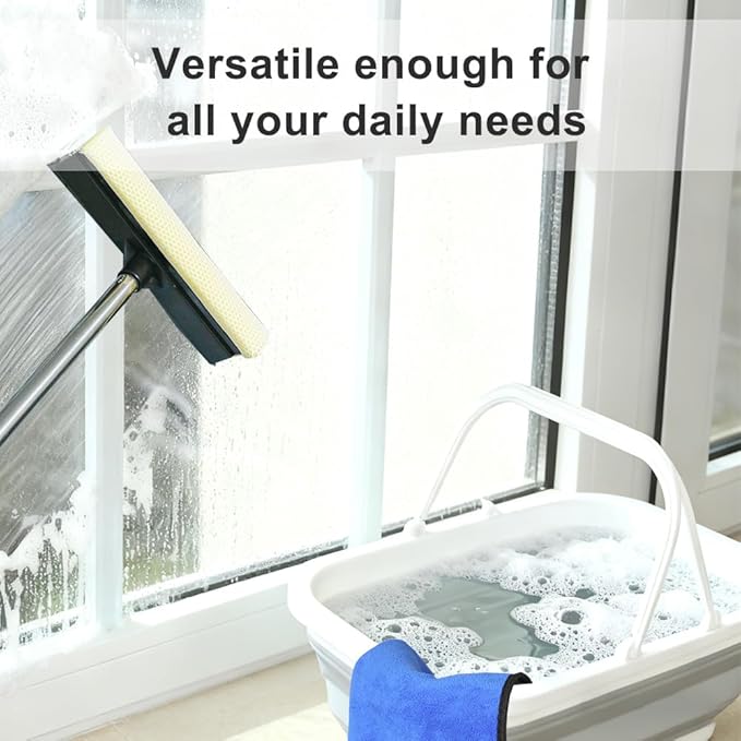 Window Cleaning Kit Squeegee with Bucket for Windshield Cleaning Bathroom Shower Doors Mirrors Tiles and Car Windows (Grey)