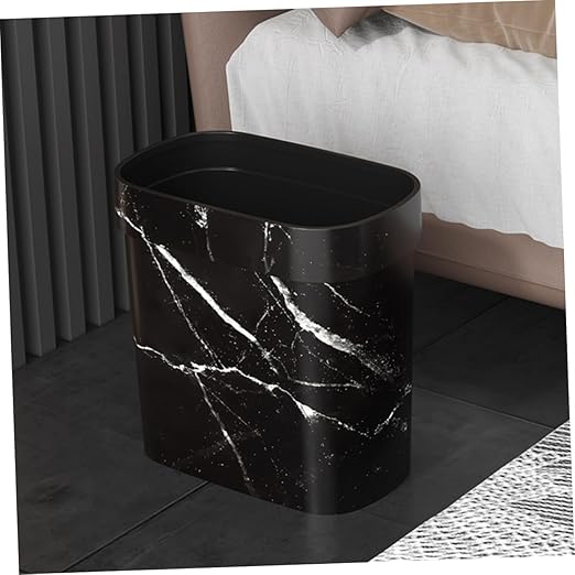 PRETYZOOM Elegant Marble Design Trash Can Compact Waste Basket Swing Lid for Bedroom Bathroom