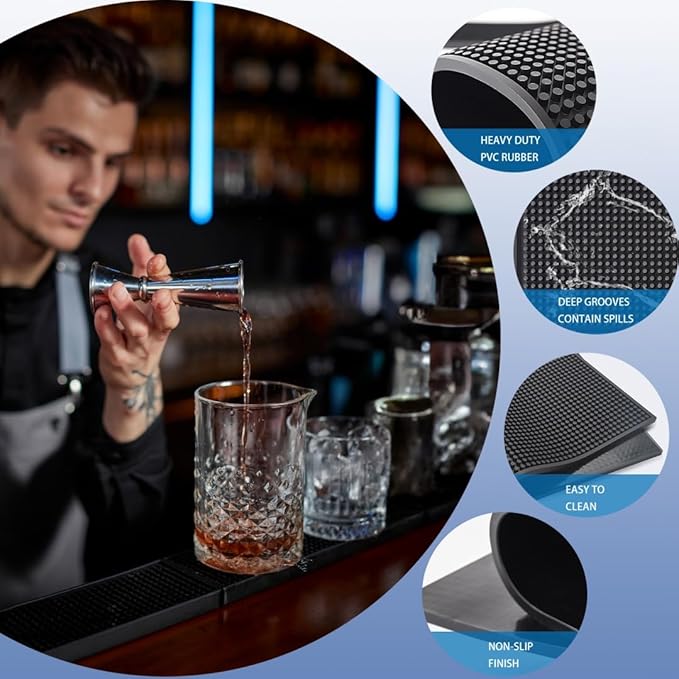 Bar Mat 4Pack IMIYOKU 0.3 Thick Durable Bar Mat for Spills Service Mat for Coffee Bars Restaurants and Counter Top Dish Drying Mat Glass Drying Mat (Black 1PC/18 x 12 +1PCS/23 x 3 +2PC/12 x 6)