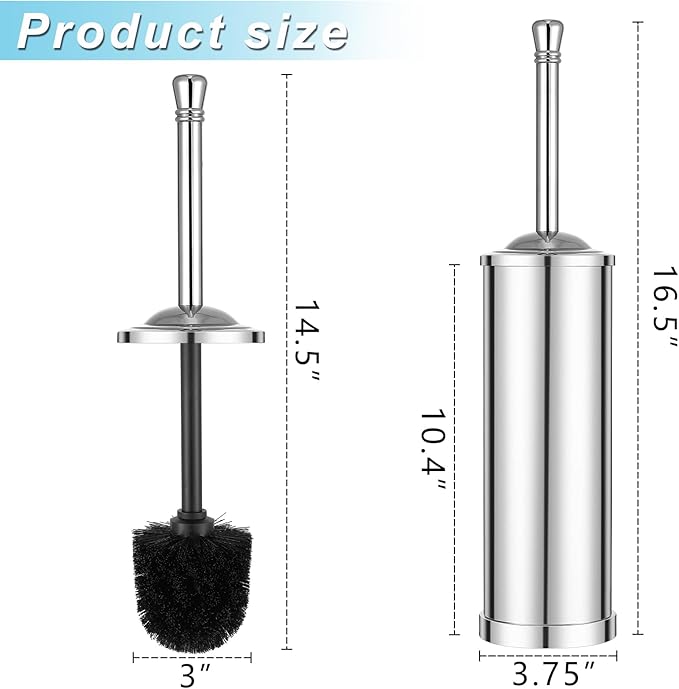 Chrome Toilet Brush and HolderToilet Bowl Brush with Long Handle for BathroomToilet Cleaner Brush-SpaceSavingCovered BrushDurable DeepCleaningSplash Resistant (Chrome)