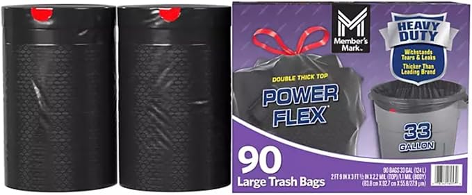 Member Mark 33-Gallon Power Flex Drawstring Trash Bags 90 ct.