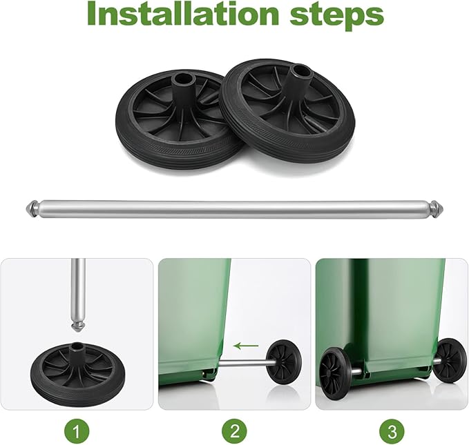 Angoily Trash Can Wheels Replacement Garbage Can Wheels Replacement Set Hollow Shaft 2 Rubber Wheels Pulley Wheel Trash Bin Wheels Replacement