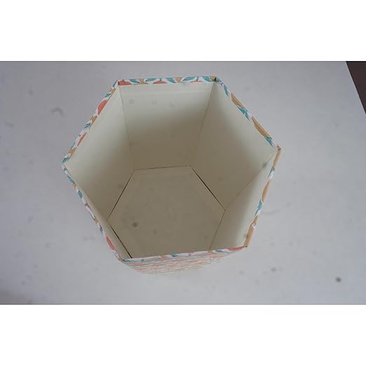 Floral Hand Block Printed 3.3 Gallon Decorative Waste Basket – Eco-Friendly Cardboard Trash Can Plastic-Free &amp Sustainable Perfect for Christmas and Housewarming Gifts (1 Yellow Blue FLOWAR)