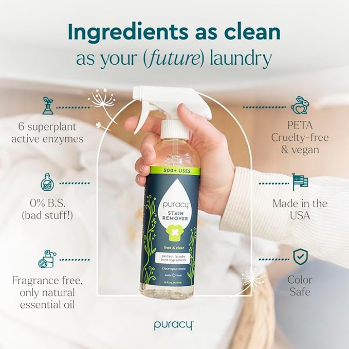 Puracy Stain Remover Natural Travel and Laundry Stain Cleaner for Clothes Baby Essentials Kids Stains Oil and Fabric Spot Cleaner Unscented (48 fl oz Pack of 2 and12 fl oz)