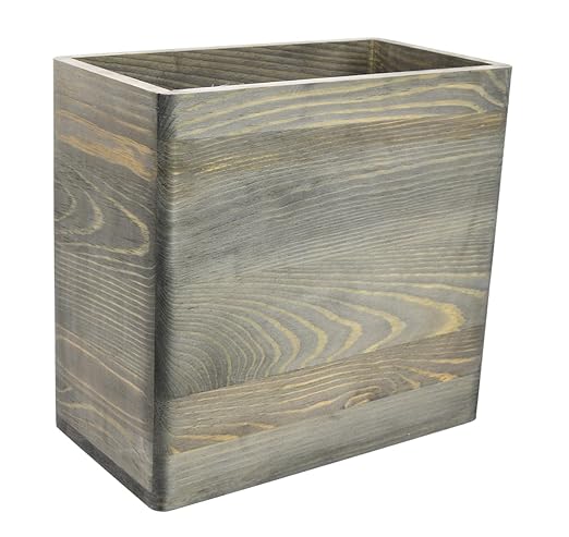 Owlgift Rustic Gray Wooden Trash Can Rectangular Wastebasket Bin for Home Office Kitchen Bathroom – Farmhouse Style Wood Garbage Bin 9.8” x 5.3” x 9.3”