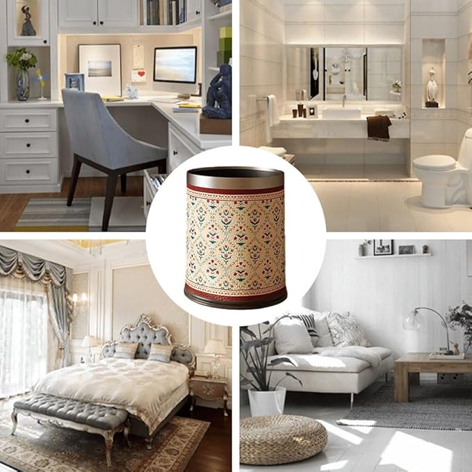 Leather Trash Can Vintage Waste Bin for Household Living Room Sanitary Bucket Waste Container Bedroom Wastebasket