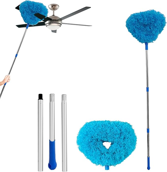 Ceiling Fan Cleaner Duster - Reusable Duster with Extendable Pole Flexible Cleaning Tool for Ceiling Fans Furniture Baseboards Blinds Corners and Cobweb Removal in Home Dorm Office