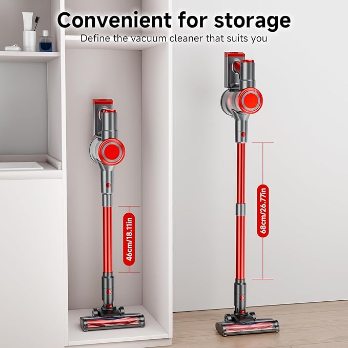 KIKETECH Cordless Vacuum Cleaner Stick Vacuum Cleaners for Home Lightweight Vacuum for Pet Hair/Carpet/Floor (red)