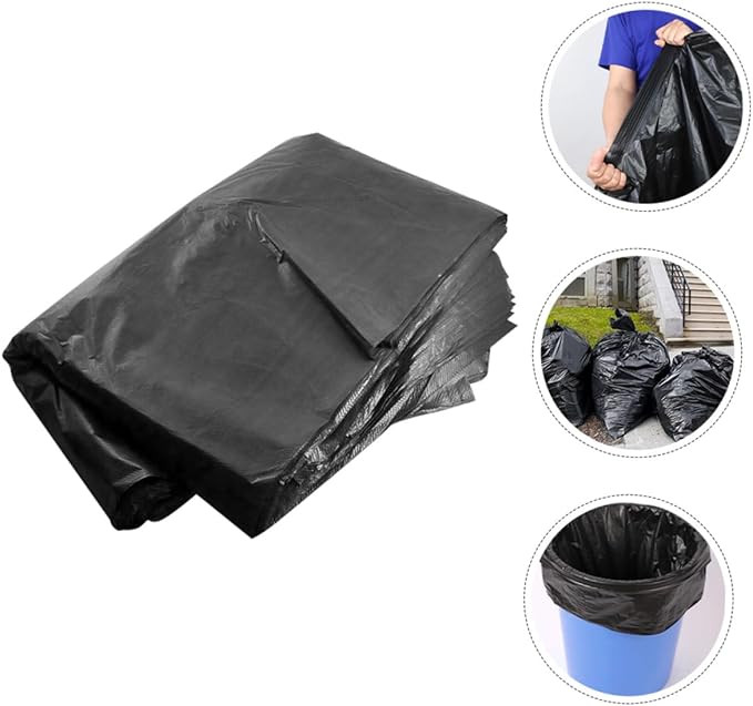 50pcs Extra Large Contractor Trash Bags 80x100cm Heavy Duty Black Garbage Bags for 100l Bins Commercial Gardening and Outdoor Use