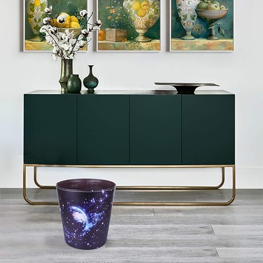 Leather Trash Can Decorative Waste Basket 10L Capacity Small Waste Paper Basket Waterproof Garbage Can for Bathroom Bedroom Office Kitchen and Living Room - Starry Sky
