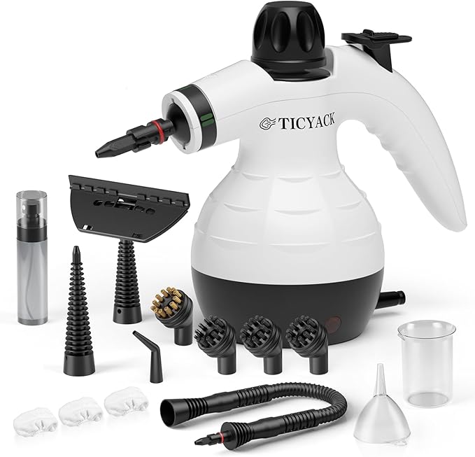 Steam Cleaner Handheld Steam Cleaner for Home 16-Piece Steam Cleaner Kit with Automatic Steam Switch Steamer for Kitchen Bathroom Living Room and Multi-Surface Deep Cleaning (White/Black)