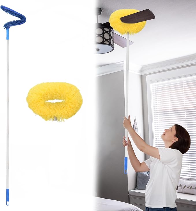 PATIKIL Ceiling Fan Cleaner Duster 12.9 to 59 2 in 1 Microfiber Duster Extendable Handle Fan Blade Cleaning Tool Removable Washable for Furniture Blind Yellow