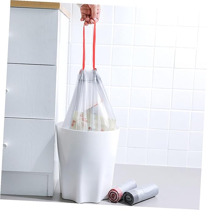 ERINGOGO Disposable Drawstring Garbage Bags 90pcs Portable Trash Bags with Handles for Kitchen and Outdoor Use Random Color Drawstring Closure