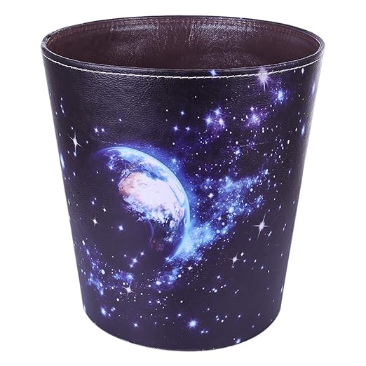 Leather Trash Can Decorative Waste Basket 10L Capacity Small Waste Paper Basket Waterproof Garbage Can for Bathroom Bedroom Office Kitchen and Living Room - Starry Sky