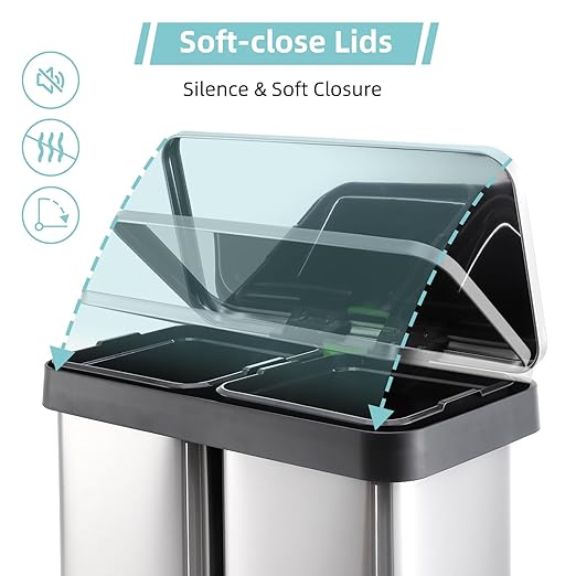 GAOMON Trash Can 2 x 8 Gal Dual Garbage Can &amp Recycle Bin 2 Compartments Includes 2 Removable Inner Buckets Soft Close Lid and Airtight for Home Office Business
