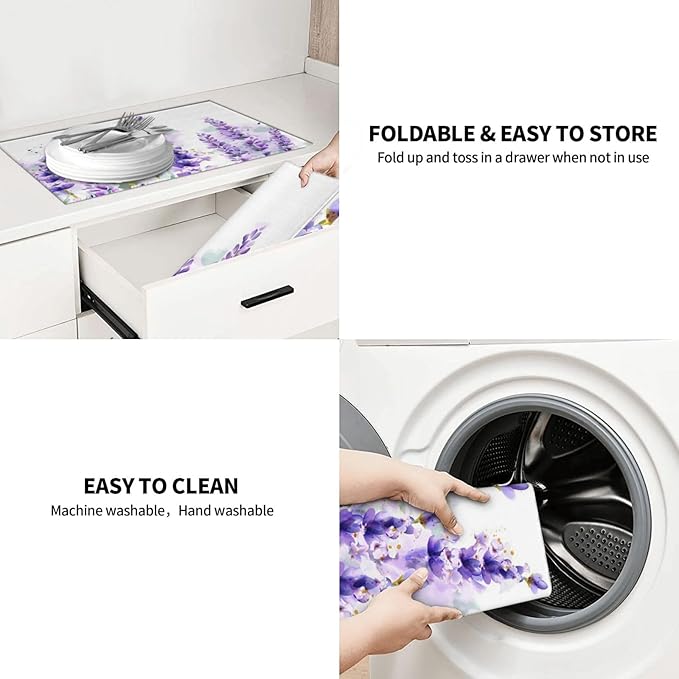 Absorbent Dish Drying Mat For Kitchen Counter Lavender Microfiber Dish Drying Pad Kitchen Gadgets For Easy Clean Multi-Use