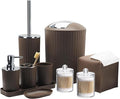 Bathroom Accessory Set - 10 Piece Brown Bathroom Accessories Set with Trash Can Toothbrush Holder and Cup Soap Dispenser Soap Dish Toilet Brush Holder Vanity Tray Qtip Holder Tissue Box Cover
