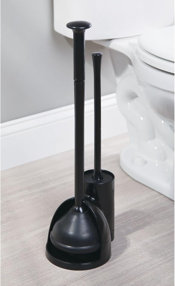 mDesign Hidden Plunger and Brush Set for Toilet Bowl - Combo with Holder Caddy - Aura Collection - Black