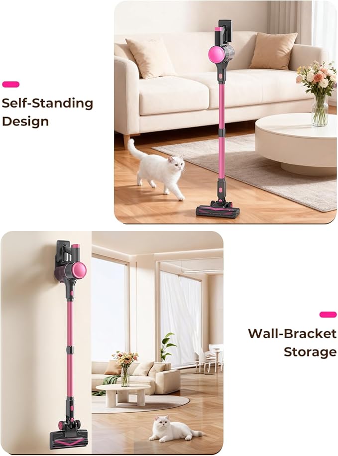 N8 Cordless Vacuum Cleaner Lightweight Stick Vacuum with Powerful Suction 2200mAh Battery 40 Mins Runtime Self-Standing Rechargeable Vacuum Cleaners for Home Hardwood Floor Carpet Pet Hair