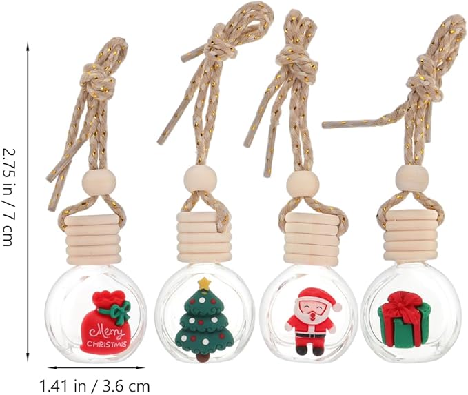 20 Pcs Hanging Car Air Freshener Diffuser Bottles Empty Glass Perfume Essential Oil Bottle Christmas Car Air Freshener Clear Diffuser Pendant for Holiday Decoration