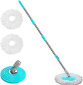 Stainless Steel Extendable Mop Handle with 2 Microfiber Replacement Heads &amp 360° Rotating Base Plate — Fits Standard Mop Buckets -Blue