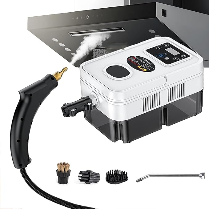 Steam Cleaner 1600W High Pressure Handheld Steamer 6-Gears Adjustable Portable Steam Cleaning Machine with 3 Brushesfor Kitchen Bathroom Car Grout and TileWhite