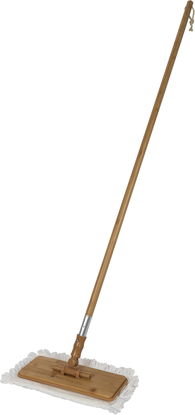 Harper Live.Love.Clean. Bamboo 2-in-1 Smooth Surface Wet/Dry Dust Mop with (2) Washable Pads for Cleaning Dust Pet Hair &amp Fine Dry Dirt
