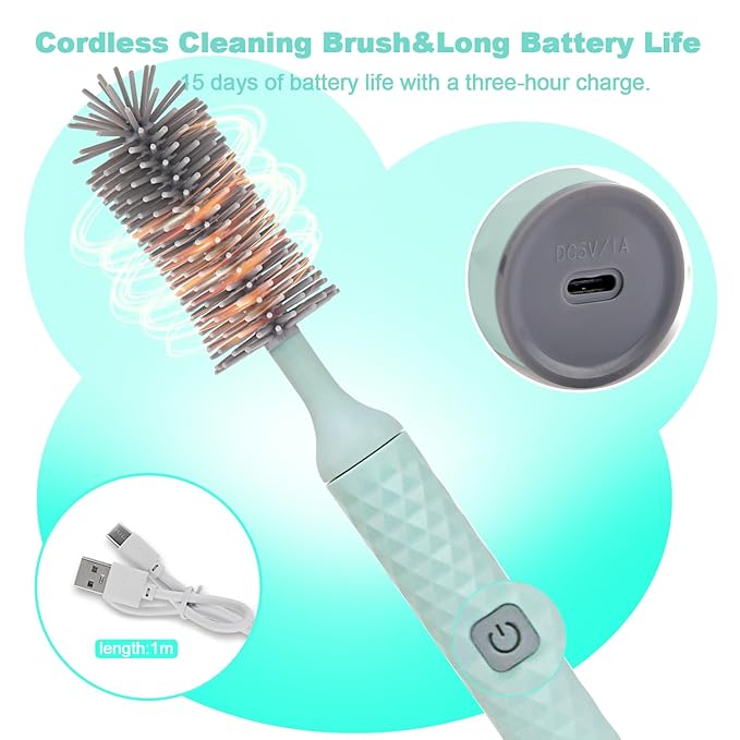 Electric Bottle Brush 4 Piece Bottle Brush Set with Baby Bottle Brush Cleaner Nipple Brush Pacifier Cleaner Straw Cleaner Brush Gifts for Newborns and Mothers Blue