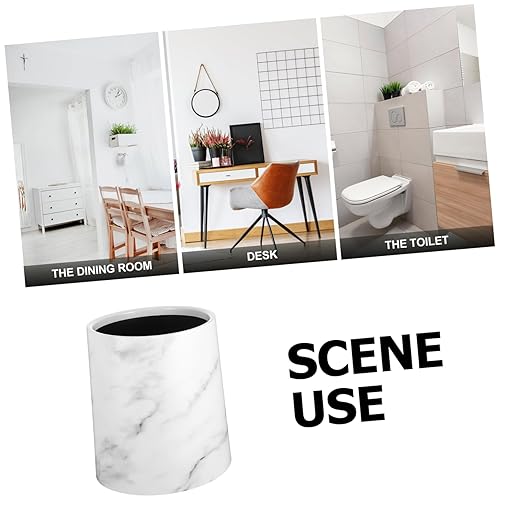 Marble Trash Can Round Garbage Bin 8L Double Layer Waste Basket Container for Kitchen Bathroom Home Office Hotel White