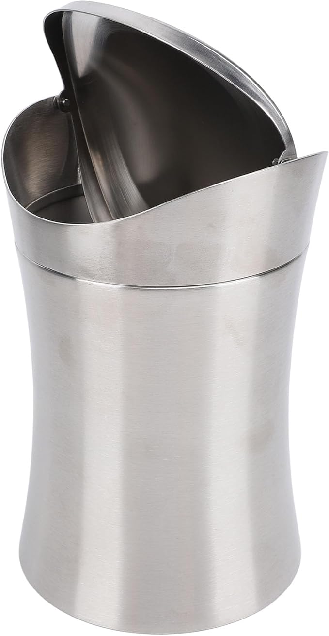 Zerodis Desk Trash Can Wastebaskets Multifunction Tabletop Dustbin Modern Garbage Container Storage Bin with Swing Lid Tiny Waste Basket for Office Home Desk Trash Can Stainless Steel
