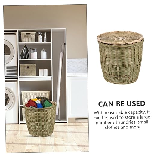 Handwoven Bamboo Storage Basket with Lid Versatile Woven Wastebasket for Kitchen Bedroom and Toy Organization Bamboo Material