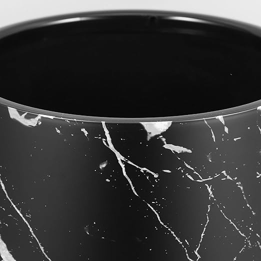 Modern Marble Pattern Trash Bin for Home and Office Lidless Wastebasket for Bedroom Bathroom Kitchen and Stable Garbage Container Stylish Black Trash Can