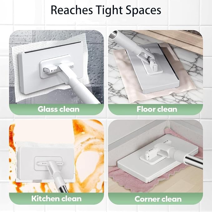 No Wash Mop Clip Mop Retractable Disposable Dust Mops Lazy Mops with Locking Head &amp Sweeping Cloths Disposable Dust Mopss with 4 Reusable Cloths for Multi Surface Cleaning (1)