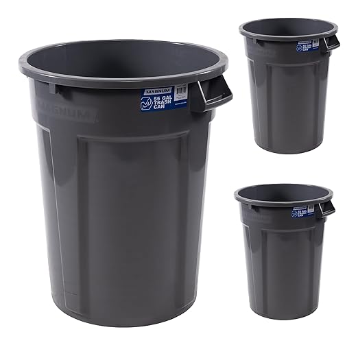 Magnum Tool 55 Gallon Trash Can Construction Grade Heavy Duty Plastic Jobsite Ready for Handling and Holding Garbage CMTC-C000-55G03 (3 Pack)