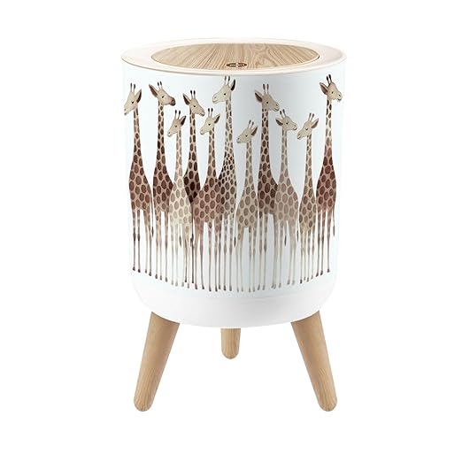 Bathroom Trash Can with Lid Giraffes Garbage Bin Waste Basket for Kitchen Office Bedroom Decoration Diaper Pail 1.8 Gallon