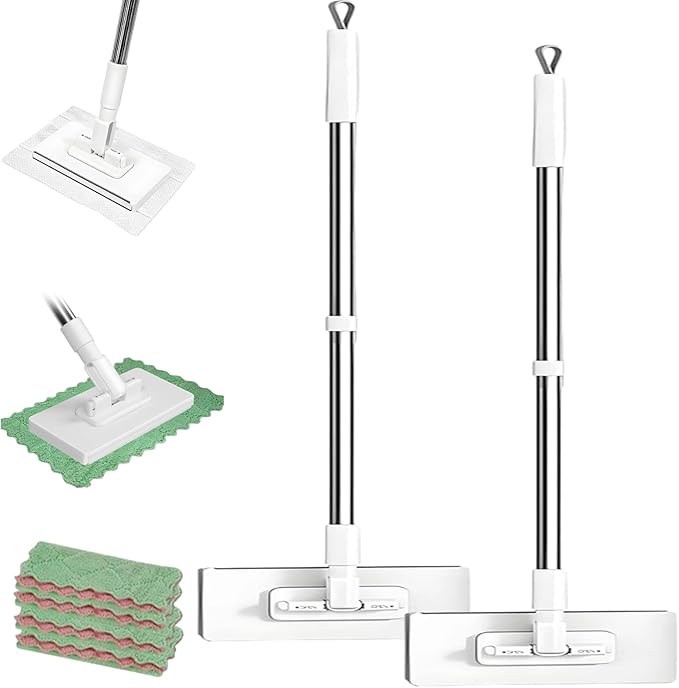 Mini Mop Lazy Mop Wet and Dry Click On Automatic Gripping No Wash Disposable Dust Locking Head with Sweeping Cloths for Multi-Surface Cleaning