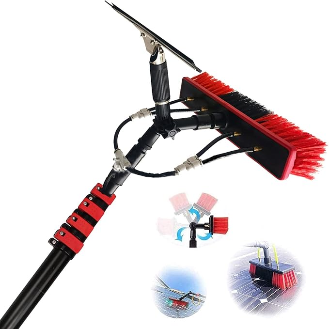 Cleaning Brush Water Fed Pole Kit Outdoor Window Cleaner with Rubber Strips Window Glass Solar Panel Cleaning Tool Window Cleaning Poles Water Fed Brush Photovoltaic Panel Cleaning18Ft 5.4M