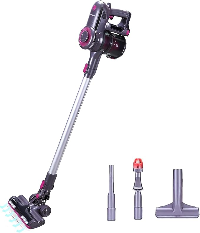 Novaspark Pink Cordless Stick Vacuum Cleaner - 18.5kPa Powerful Suction 50-Min Battery Pet Hair Removal Lightweight 5.5lbs LED Lights HEPA Filter 4-in-1 Brush Set for Carpet &amp Hard Floors