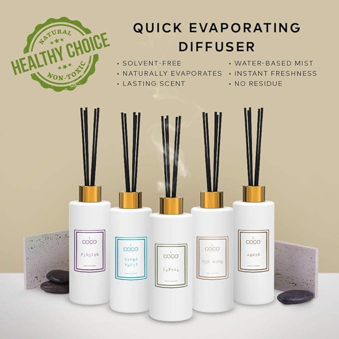 COCO by Stone 5oz Reed Diffuser (Oud Wood) – Luxury Scented Oil Diffuser for Home Aromatherapy Long-Lasting Vegan Fragrance Elegant Home Décor and Air Freshener