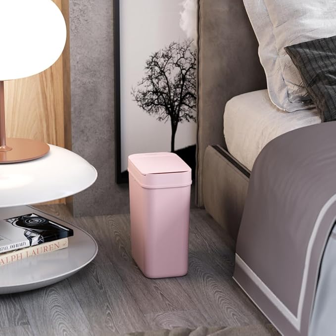 iTouchless 3 Gallon Sensor Pink Bathroom Trash Can 10 Liter Slim Touchless Automatic Small Garbage Bin with Lid Narrow Smart Motion Control Commercial Waste Basket for Bedroom Office Plastic