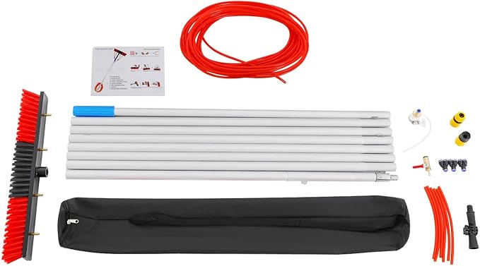 26FT Window Cleaning Water Fed Brush Kit 21.6'' Detachable Brush Head Window Glass Washing Cleaner Equipment Kit Adjustable Telescopic Pole Tool for Household &amp Outdoor
