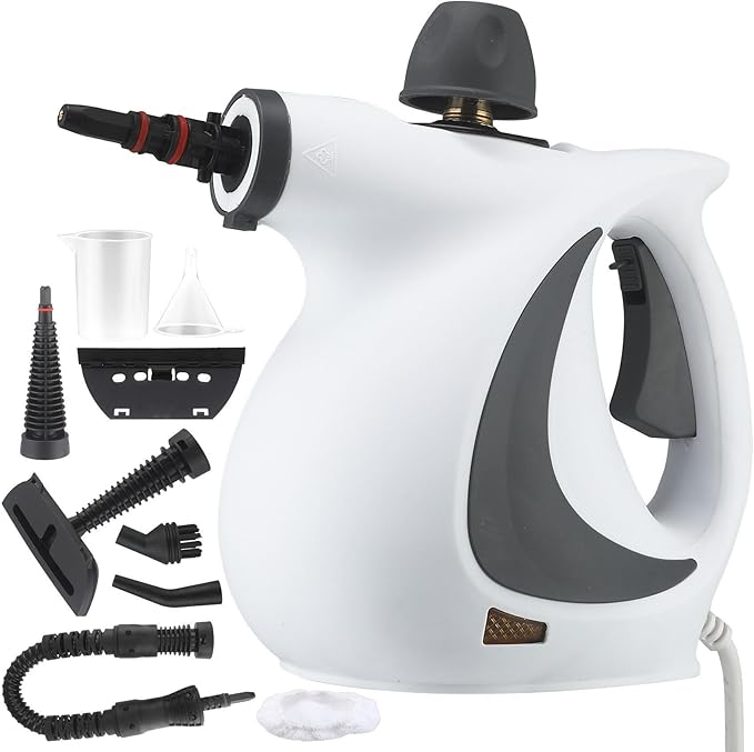 Handheld Steam Cleaner 1050W Air Conditioner Kitchen Cooking Oil Cleaning Machine with 9 Pcs Accessories for Tile Grout Windows Bathrooms Kitchens Fabric Steaming Tool (Grey)