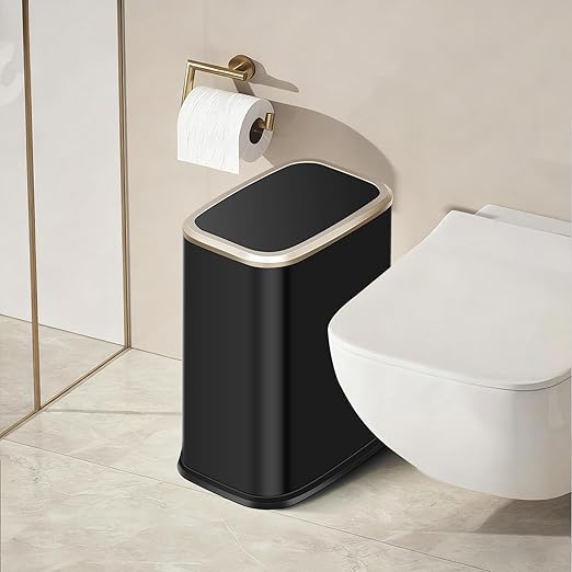 Stainless Steel Bathroom Trash Can with Swing Lid4gallon Small Metal Garbage can Trash Bin Wastebasket for Office Bedroom Living Room (Black Gold)