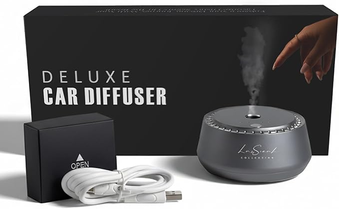Smart Car Diffuser with 20ML Scent Oil Included - Car Air Freshener - Aromatherapy Diffuser - Portable Compact Cordless and Quiet Device - Deluxe Car Diffuser Luxscent Collection